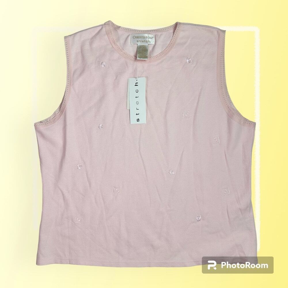 Christie & Jill NEW Women's Large Light Pink Sleeveless Pullover Floral Blouse